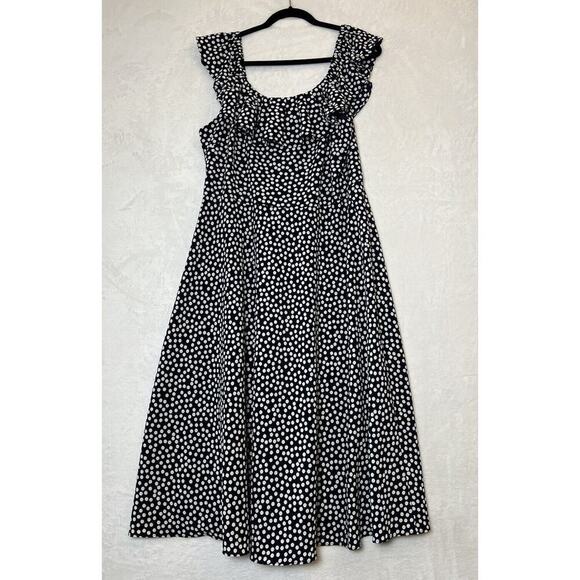 Betsey Johnson Women's Midi Dress Size14 Navy Polka Dot Ruffle Vtg Inspired - Picture 3 of 8